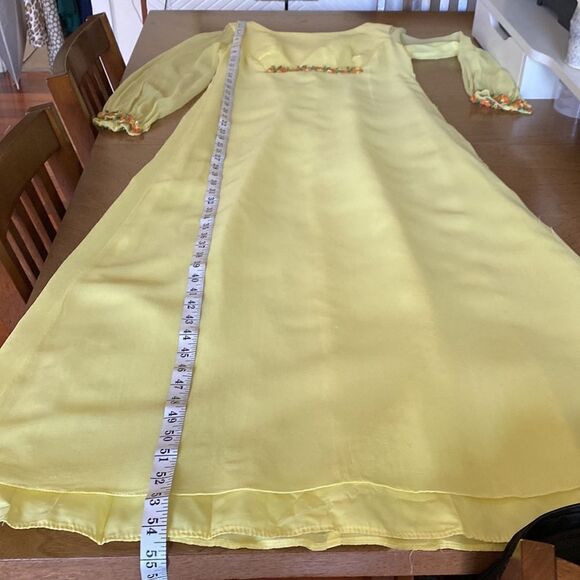 Vintage Lemon Yellow 60s/ 70s Maxi Chiffon Gown - Picture 12 of 16